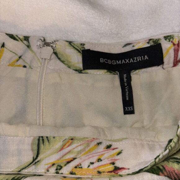 BCBG MAXAZRIA Bird of Paradise XXS Linen MIDI Skirt Tropical Floral Coconut Girl - Picture 5 of 8
